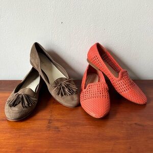 Two Pair Bundle Anne Klein leather taupe tassel & BP Orange woven flats shoes